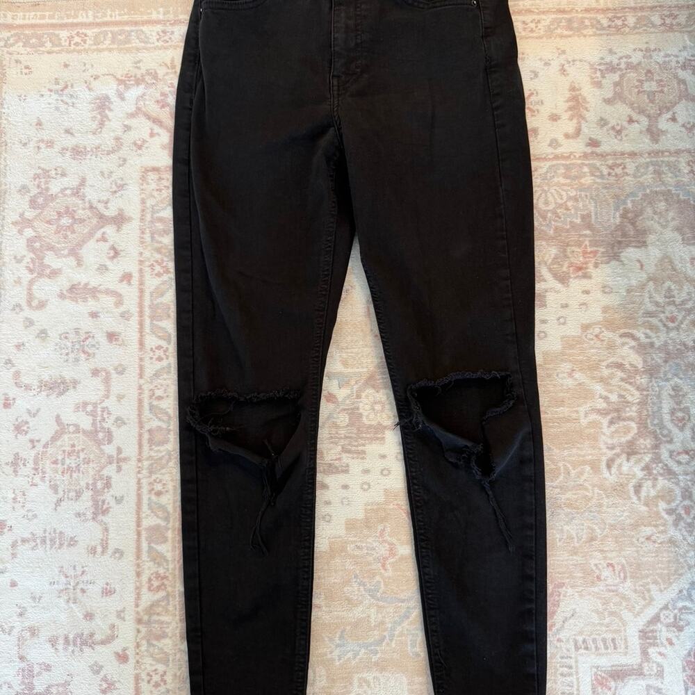 Topshop Moto Black Ripped Skinny Jeans Size W28 L30